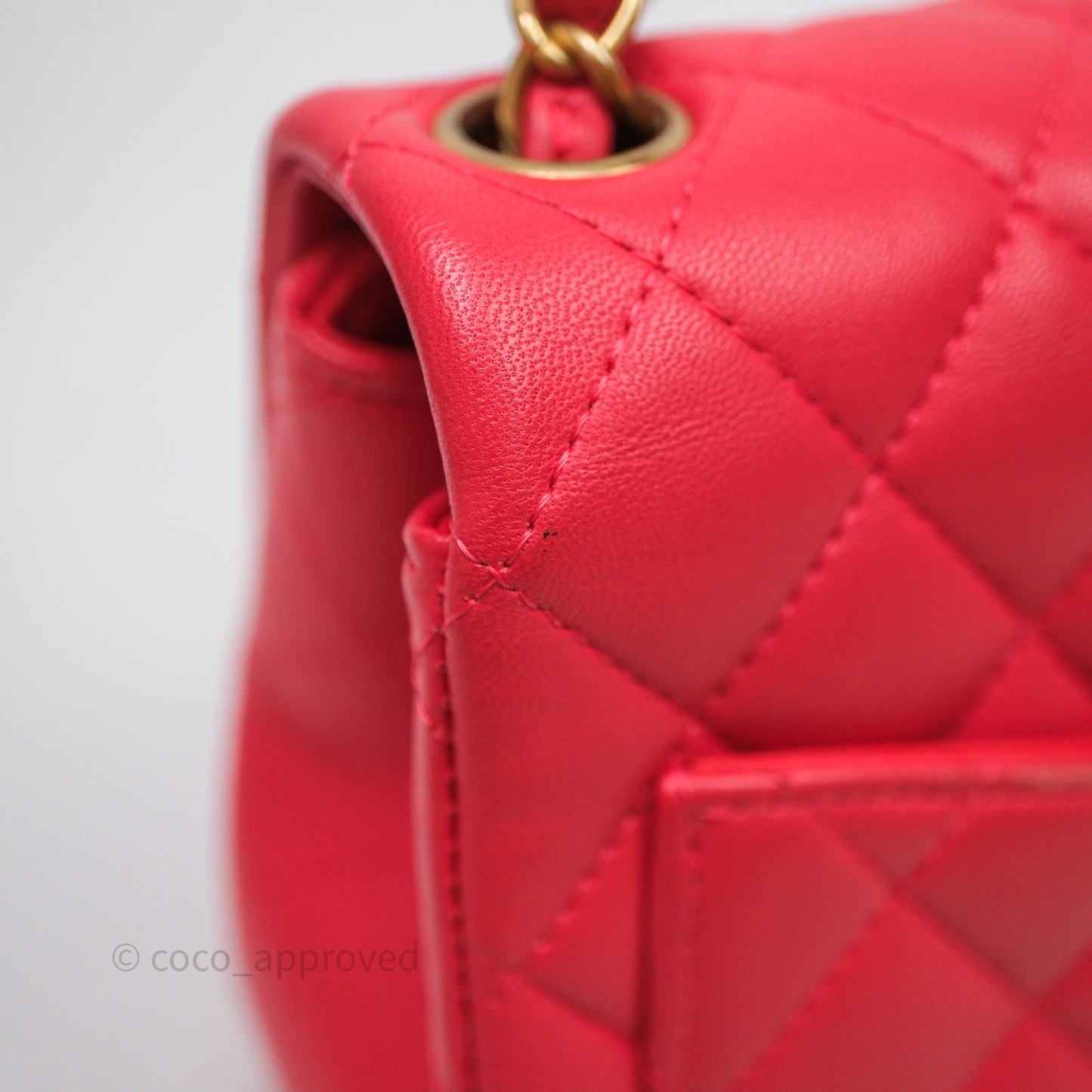 Chanel Mini Square Quilted Red Lambskin Aged Gold Hardware