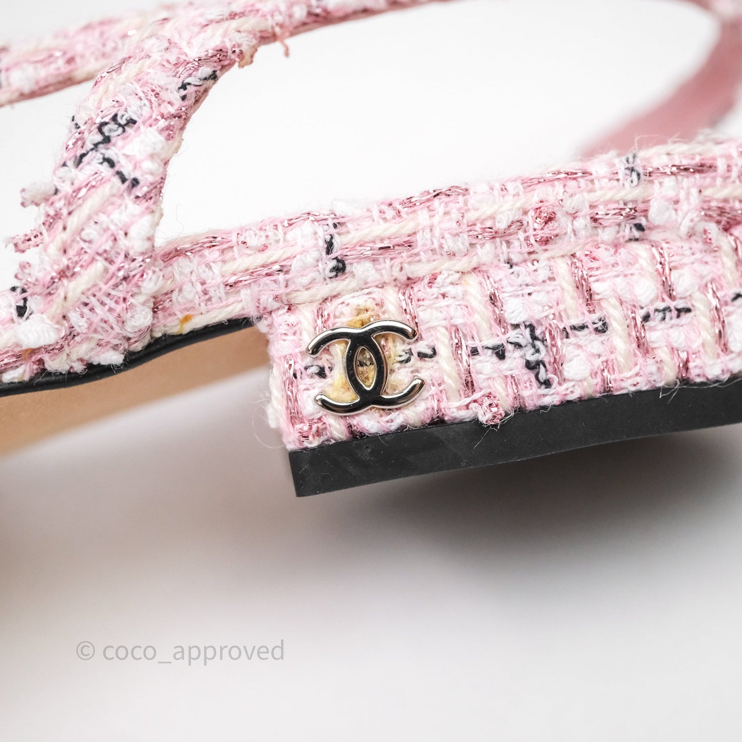 Chanel CC Slingback Flats Pink Tweed Size 37
