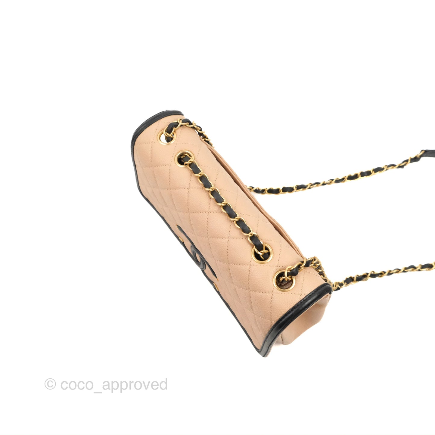 Chanel Quilted Medium CC Filigree Flap Beige Black Caviar