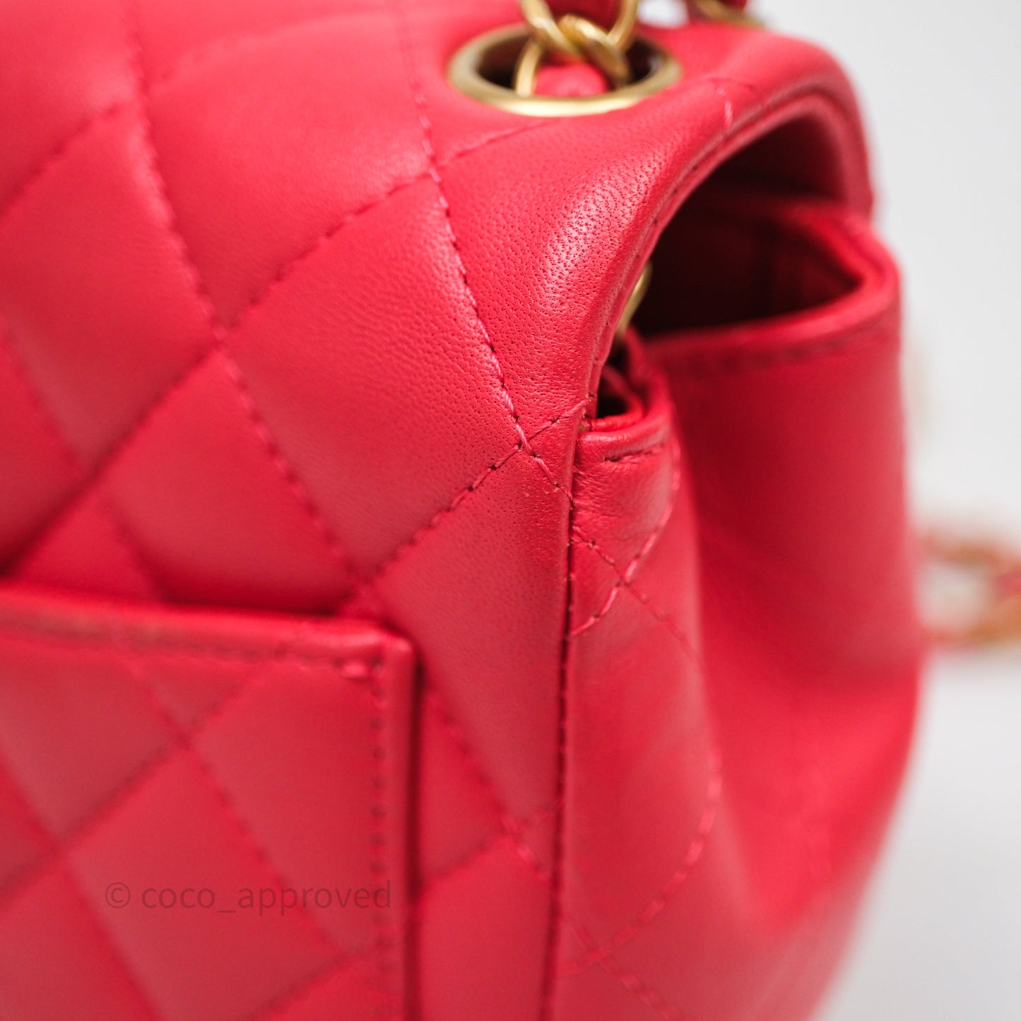 Chanel Mini Square Quilted Red Lambskin Aged Gold Hardware