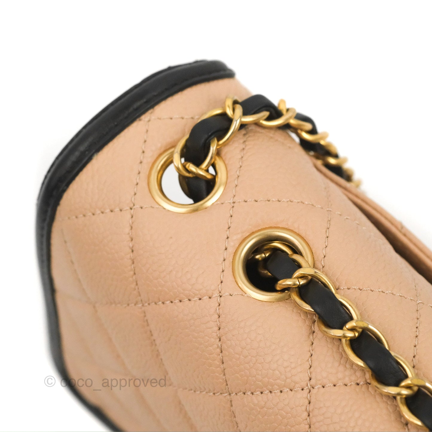 Chanel Quilted Medium CC Filigree Flap Beige Black Caviar
