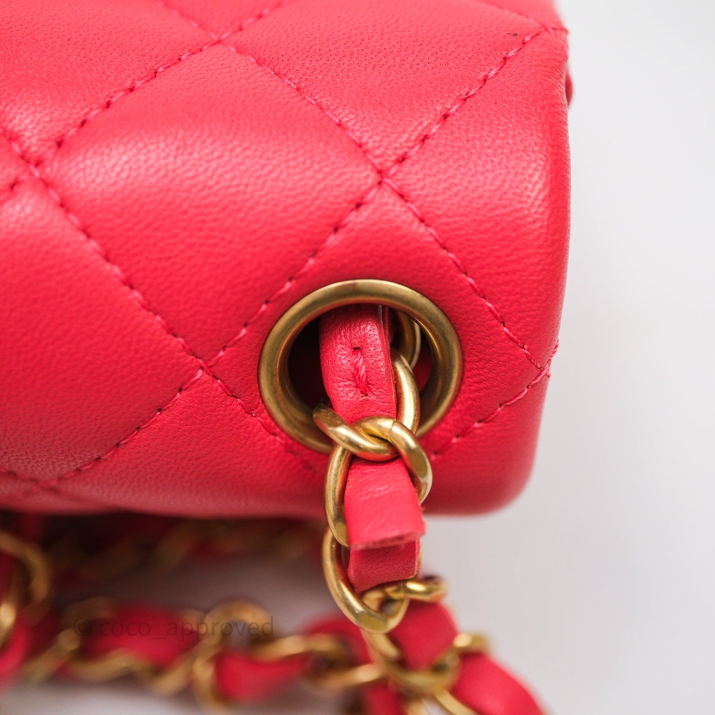 Chanel Mini Square Quilted Red Lambskin Aged Gold Hardware