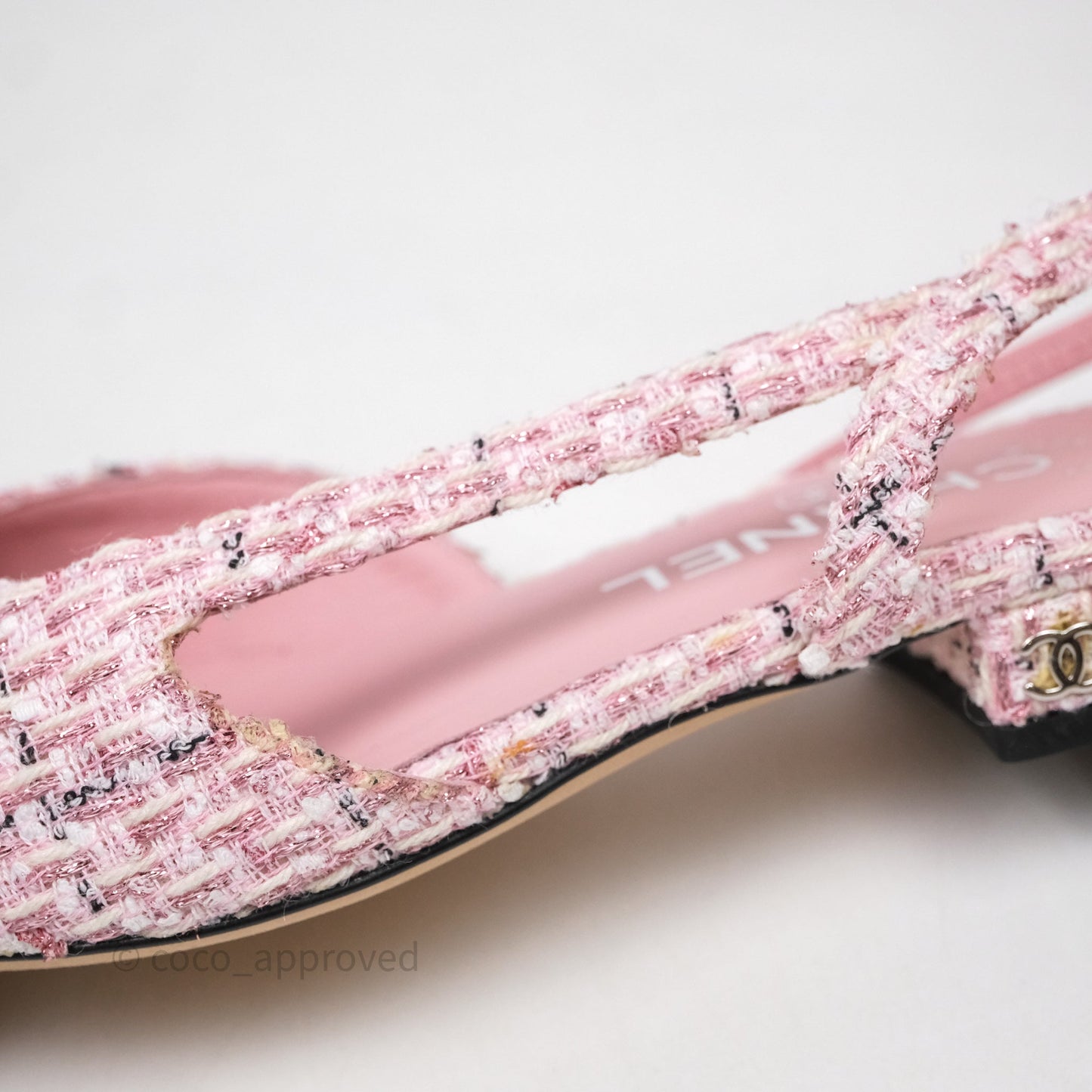 Chanel CC Slingback Flats Pink Tweed Size 37