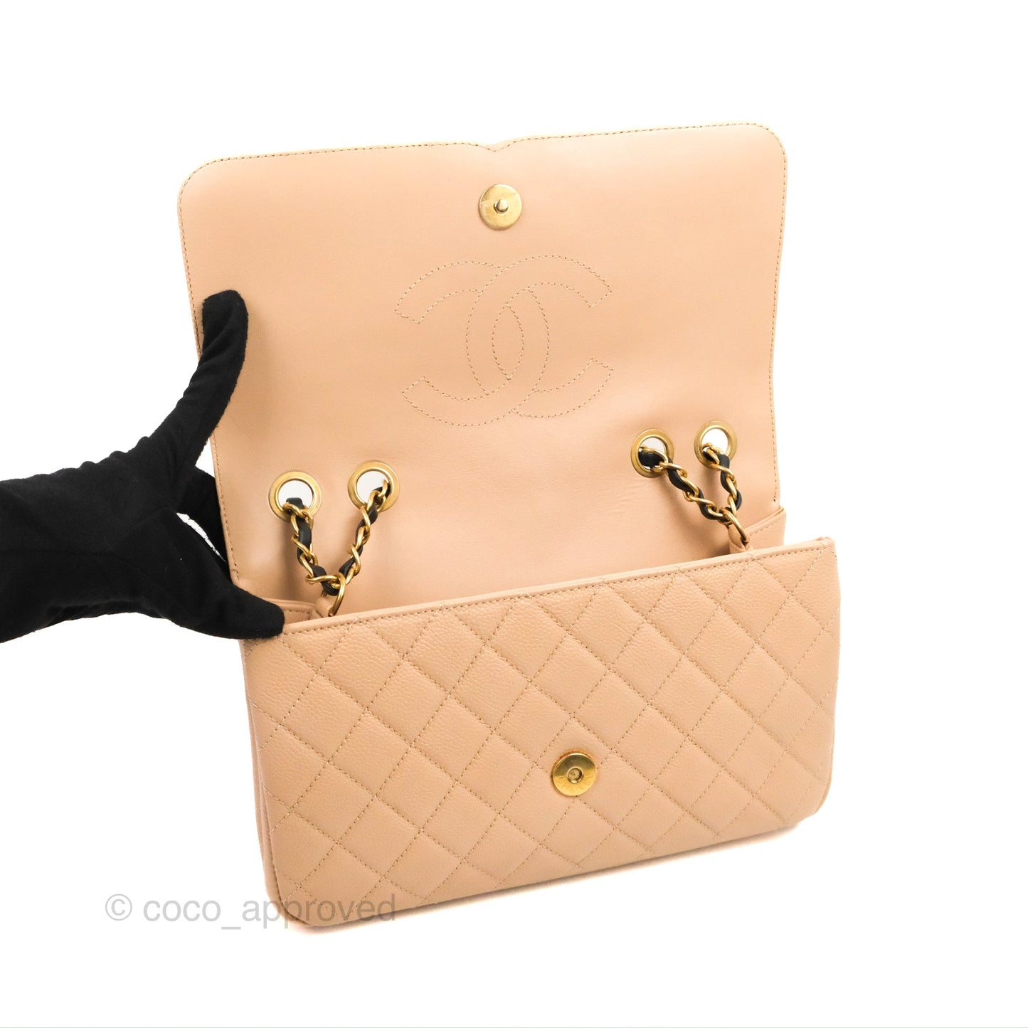 Chanel Quilted Medium CC Filigree Flap Beige Black Caviar