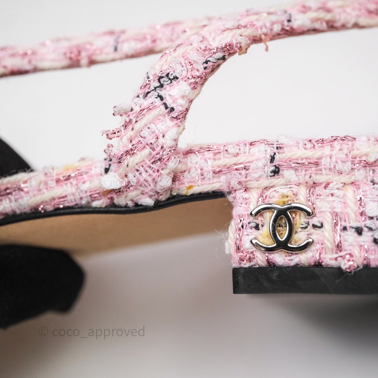 Chanel CC Slingback Flats Pink Tweed Size 37