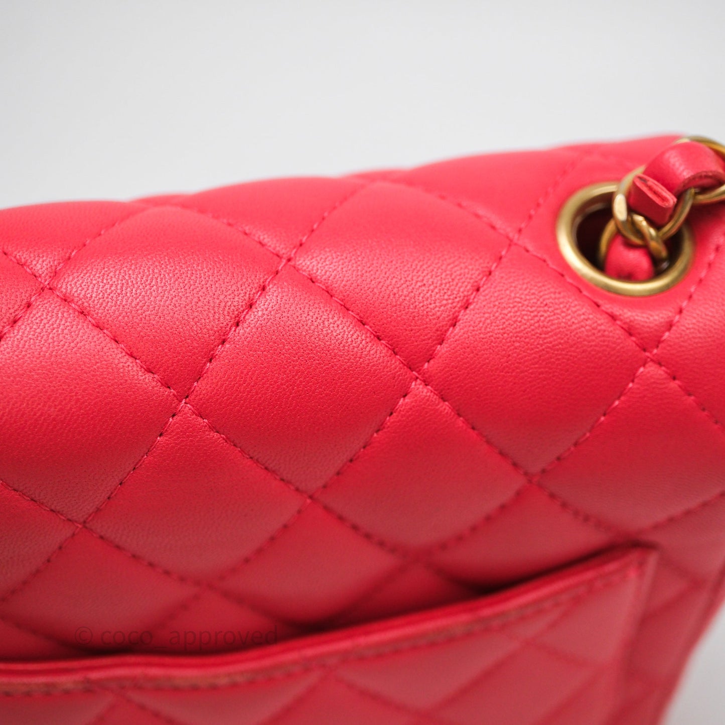 Chanel Mini Square Quilted Red Lambskin Aged Gold Hardware