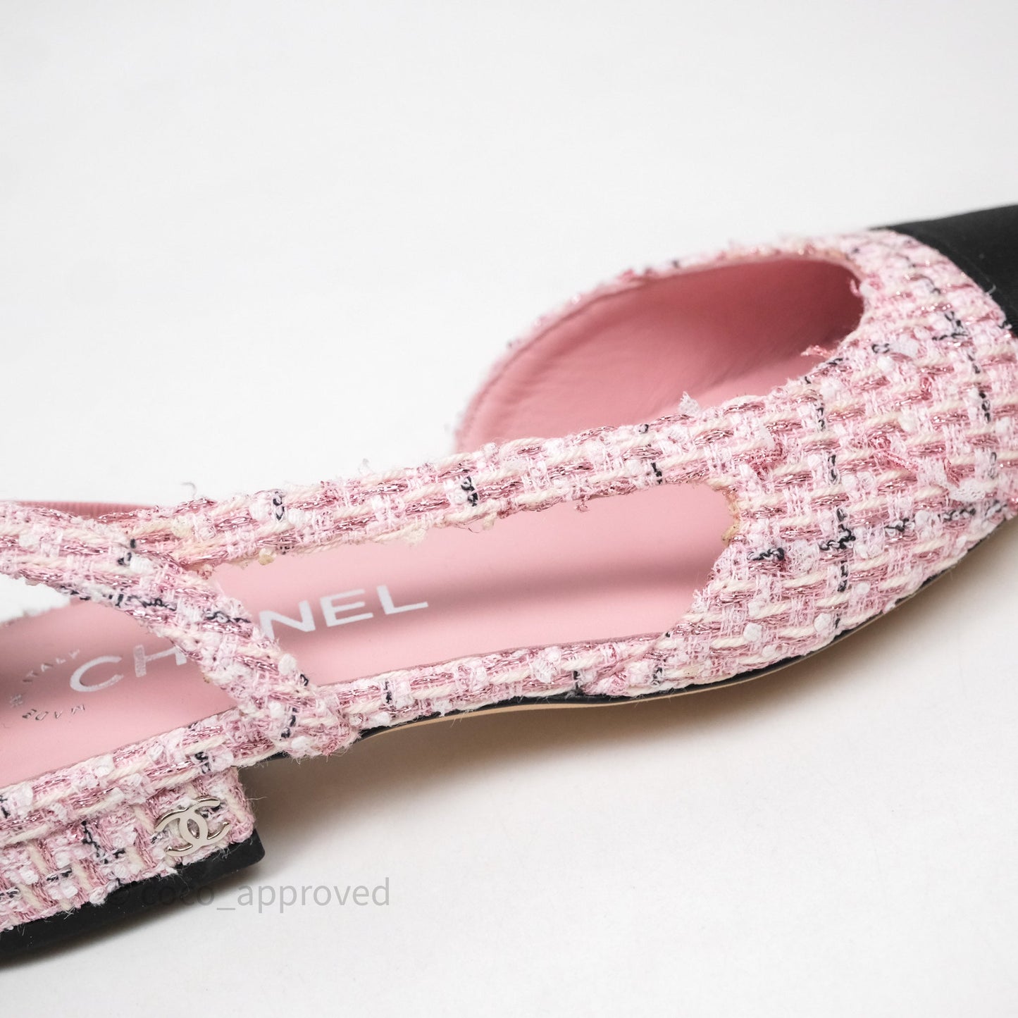 Chanel CC Slingback Flats Pink Tweed Size 37
