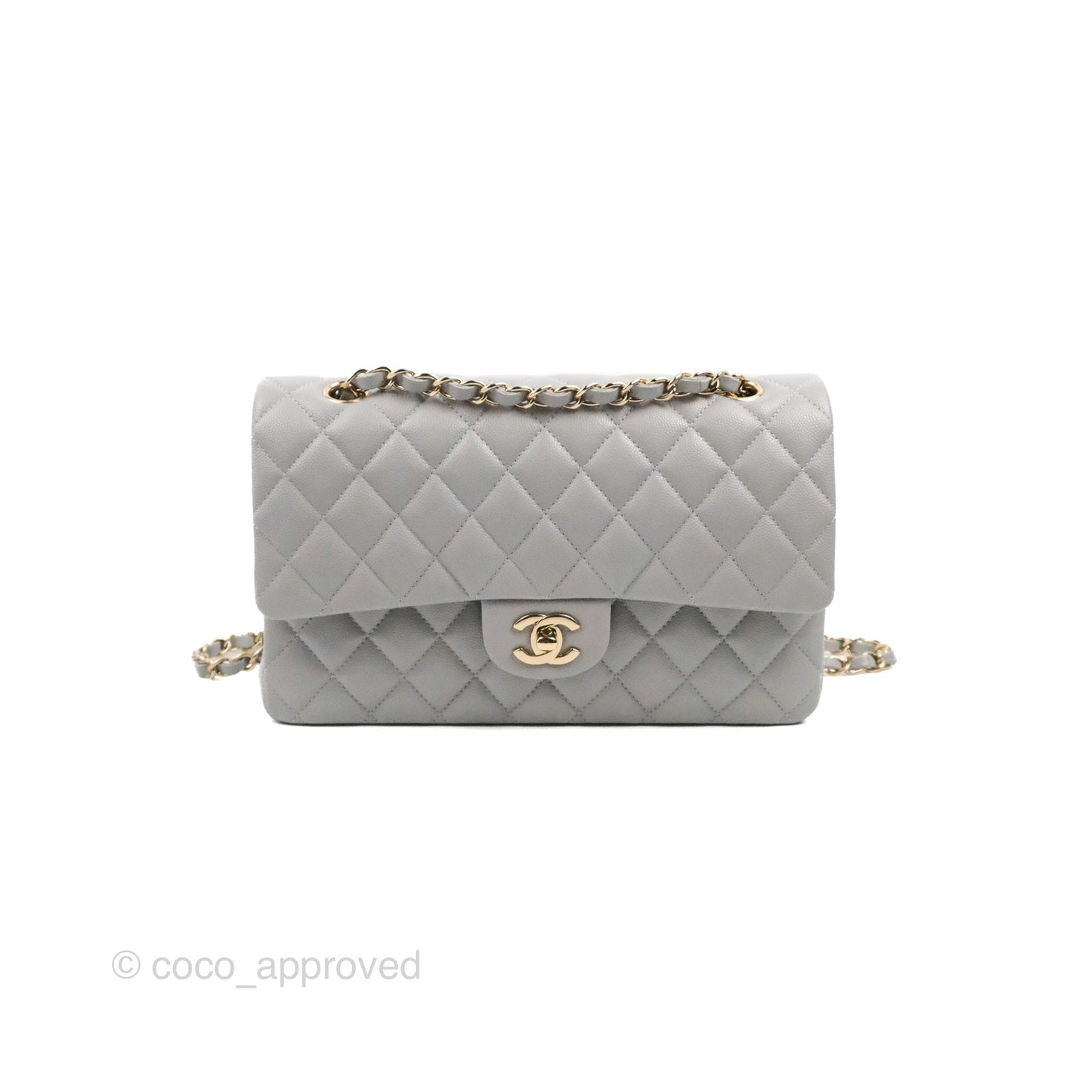 Chanel Classic M/L Medium Double Flap Grey Caviar Gold Hardware