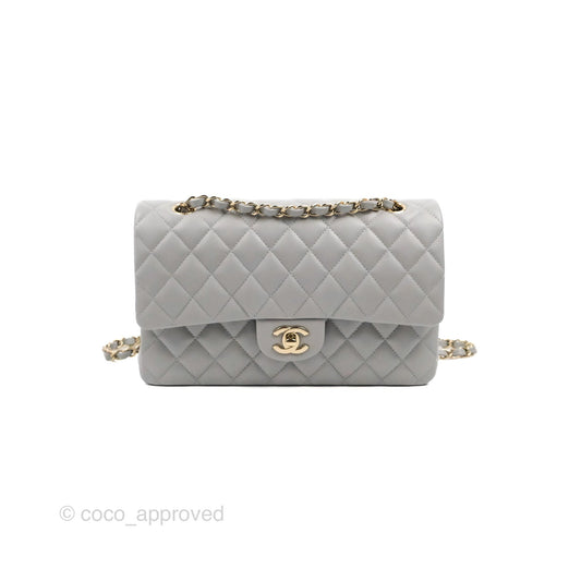 Chanel Classic M/L Medium Double Flap Grey Caviar Gold Hardware