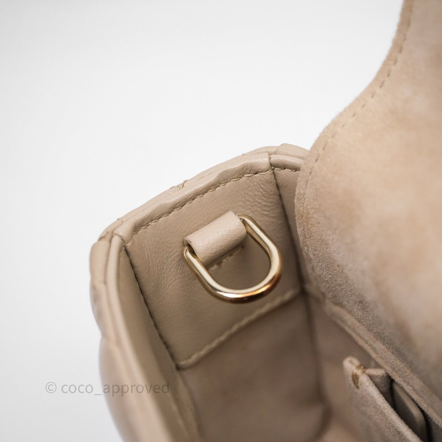 Christian Dior Small Lady D-Joy Powder Beige Cannage Lambskin Gold Hardware