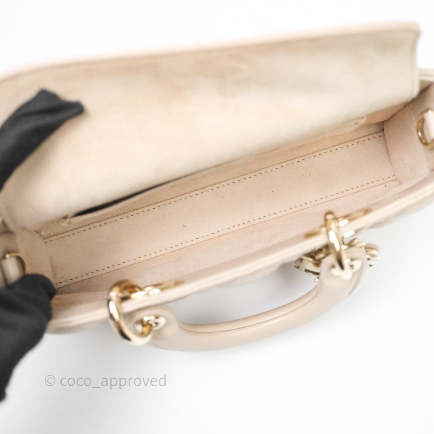 Christian Dior Small Lady D-Joy Powder Beige Cannage Lambskin Gold Hardware