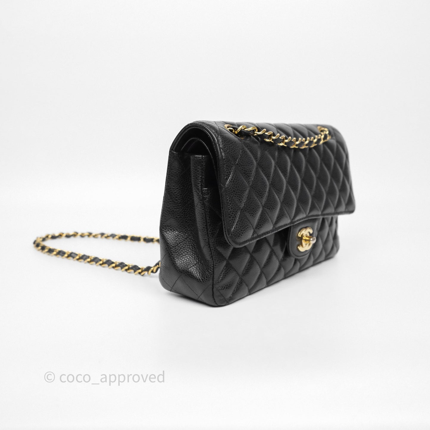 Chanel Classic M/L Medium Flap Quilted Black Caviar Gold Hardware