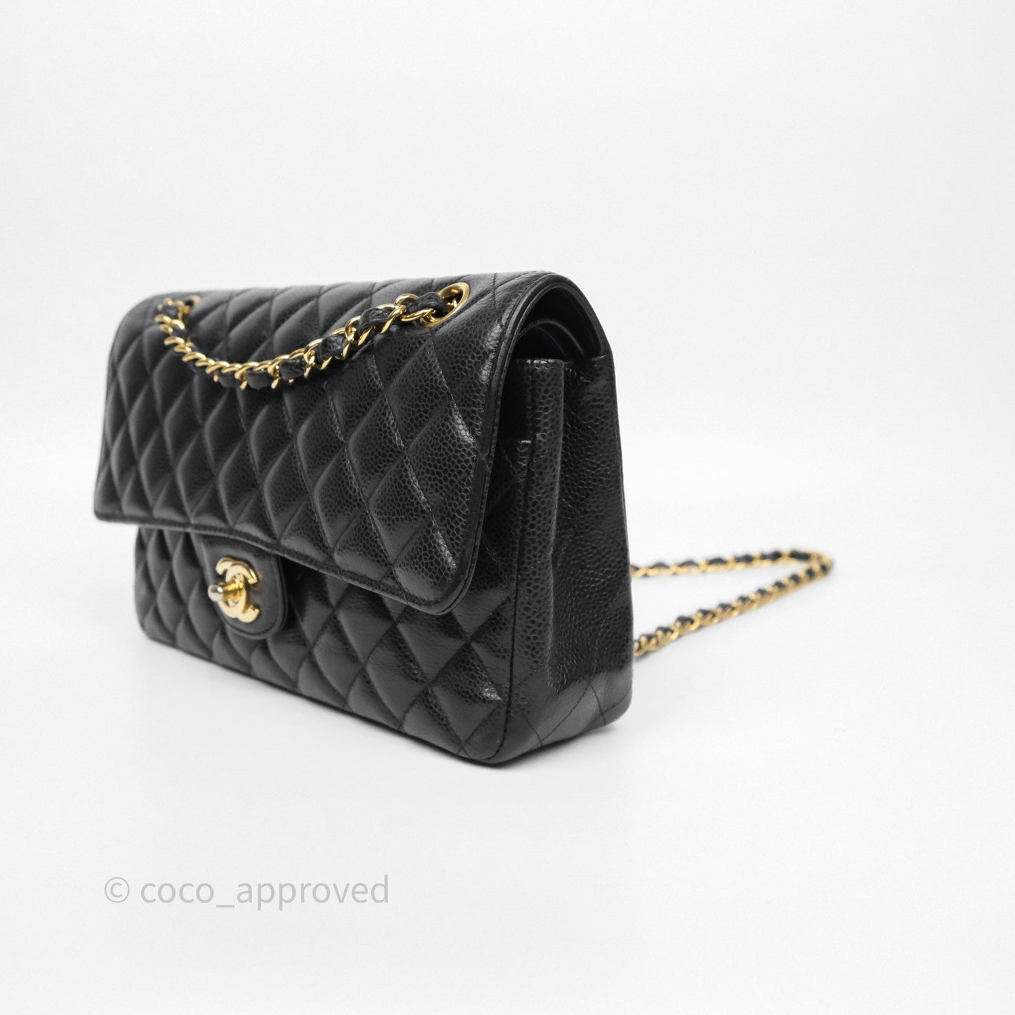 Chanel Classic M/L Medium Flap Quilted Black Caviar Gold Hardware