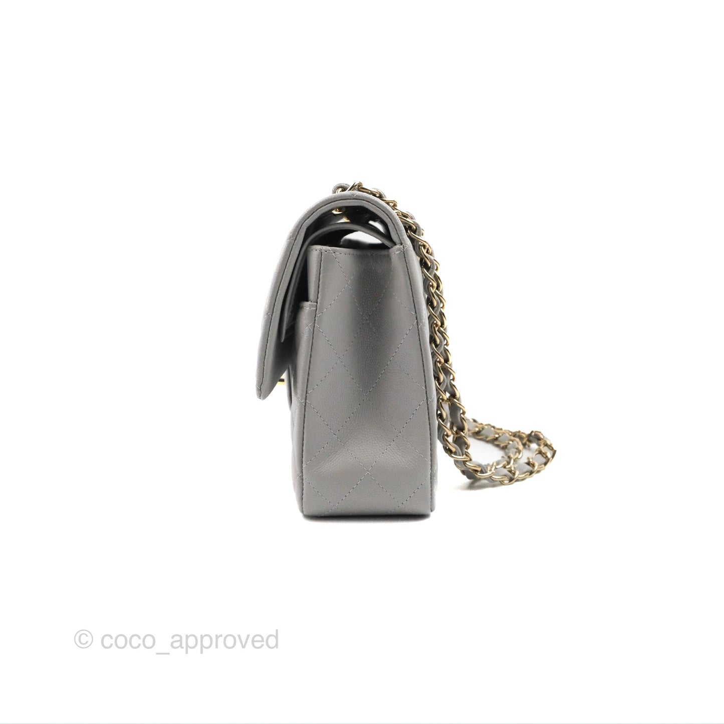 Chanel Classic M/L Medium Double Flap Grey Caviar Gold Hardware