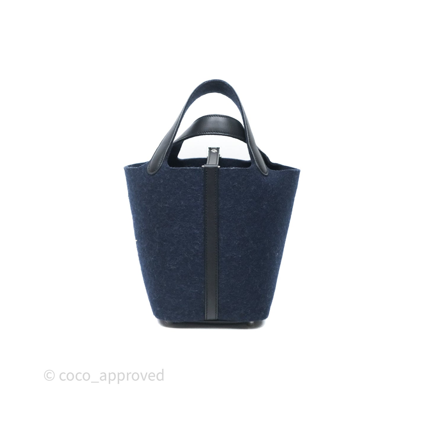 Hermès Picotin 18 Bleu Nuit 2Z / Swift Noir 89 Wool Feutre Swift Palladium Hardware