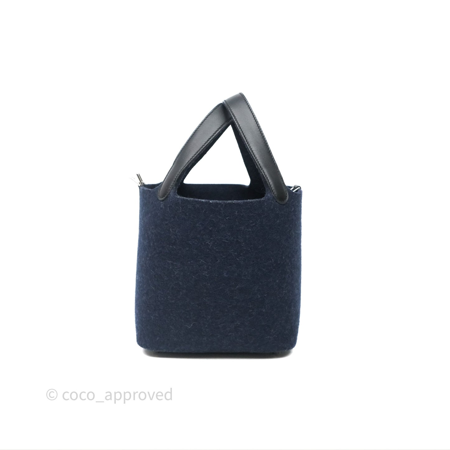 Hermès Picotin 18 Bleu Nuit 2Z / Swift Noir 89 Wool Feutre Swift Palladium Hardware