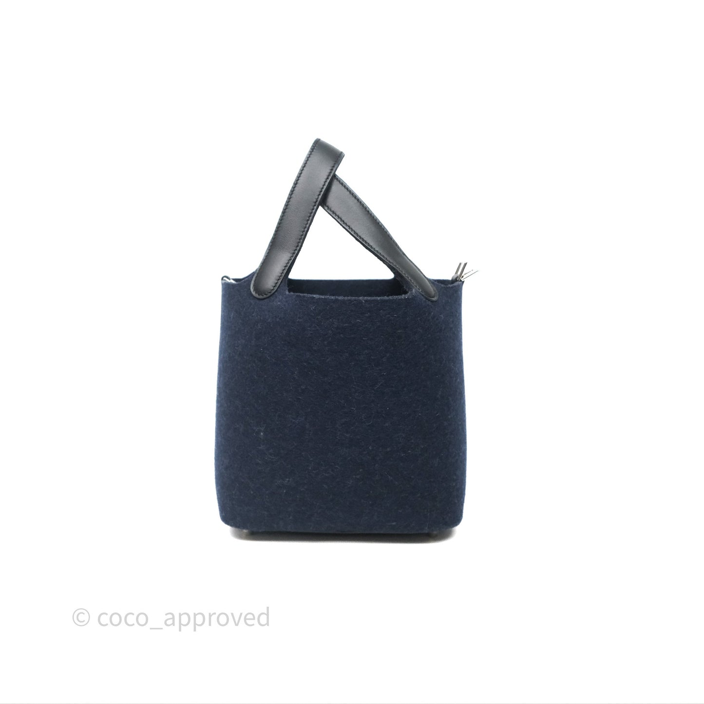 Hermès Picotin 18 Bleu Nuit 2Z / Swift Noir 89 Wool Feutre Swift Palladium Hardware
