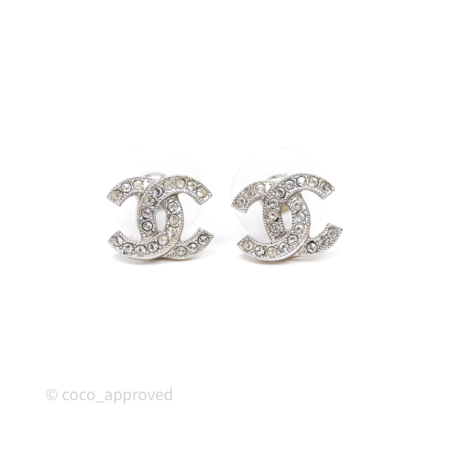 Chanel Crystal CC Earrings Silver Tone 25V