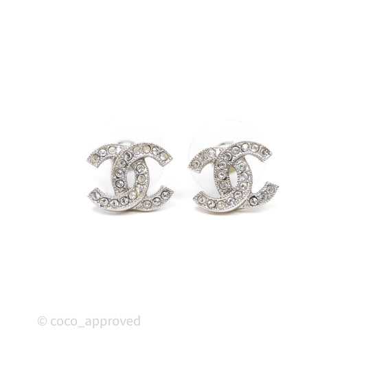 Chanel Crystal CC Earrings Silver Tone 25V