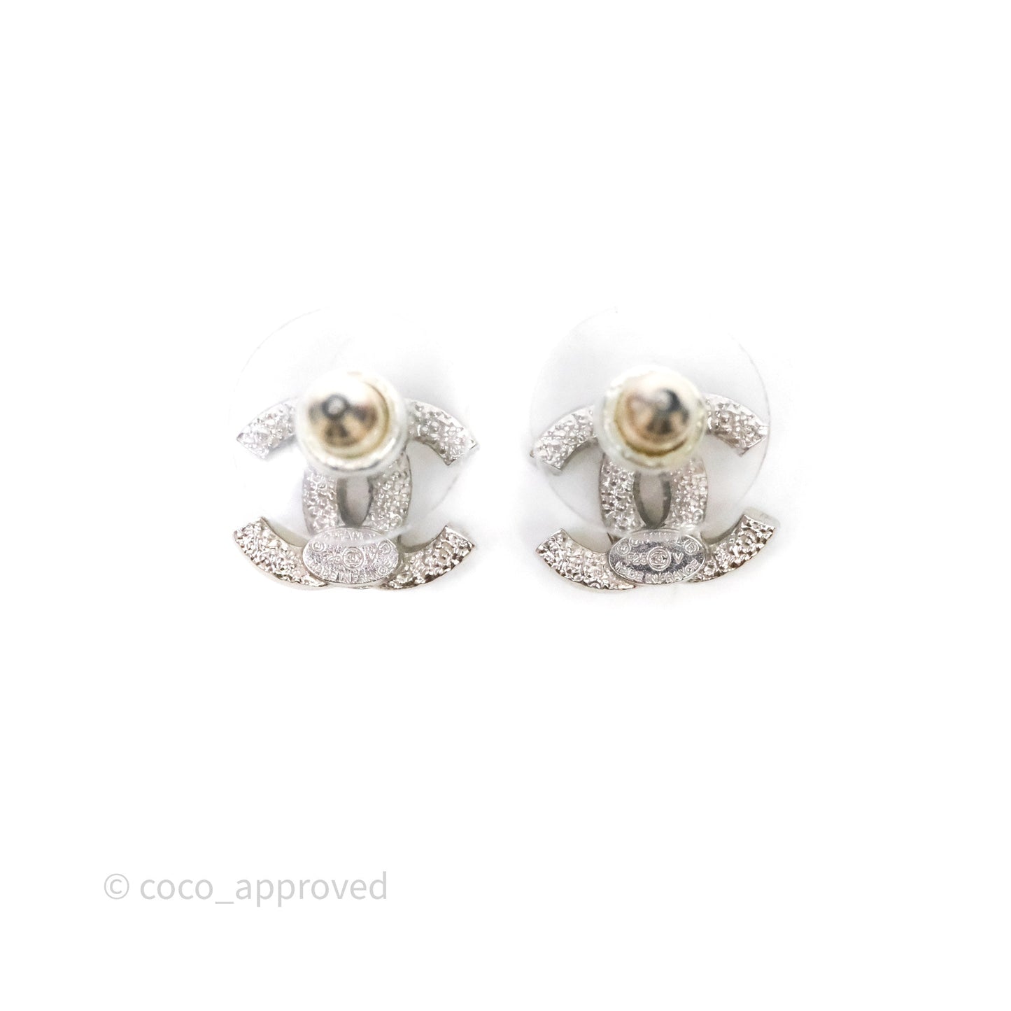 Chanel Crystal CC Earrings Silver Tone 25V