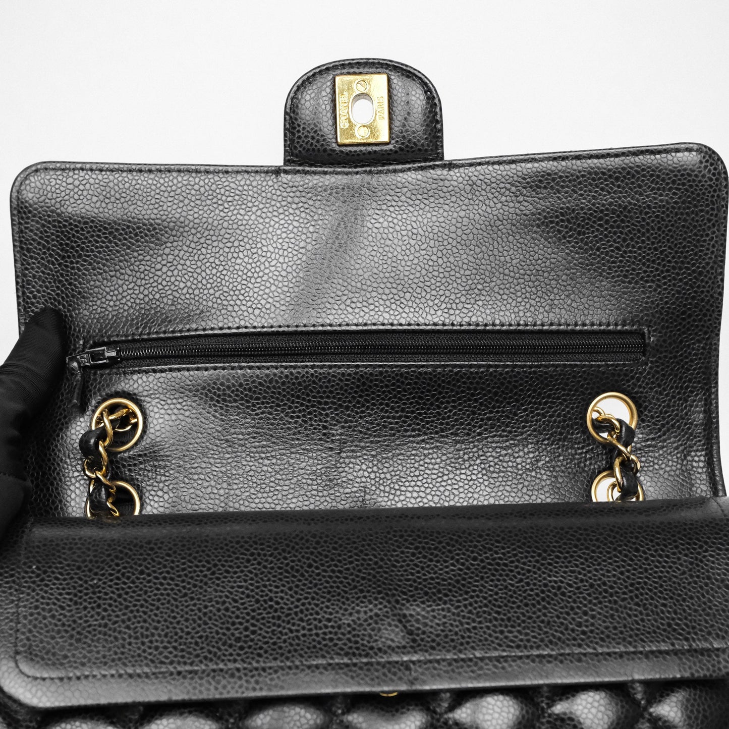 Chanel Classic M/L Medium Flap Quilted Black Caviar Gold Hardware