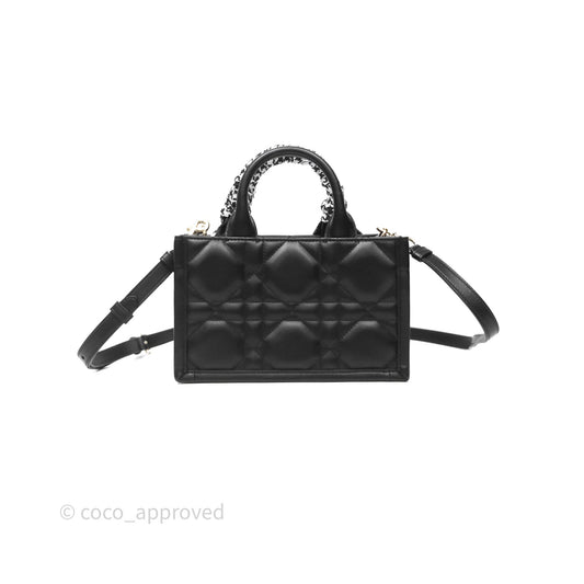 Christian Dior Mini Dior Book Tote Black Macrocannage Calfskin Gold Hardware