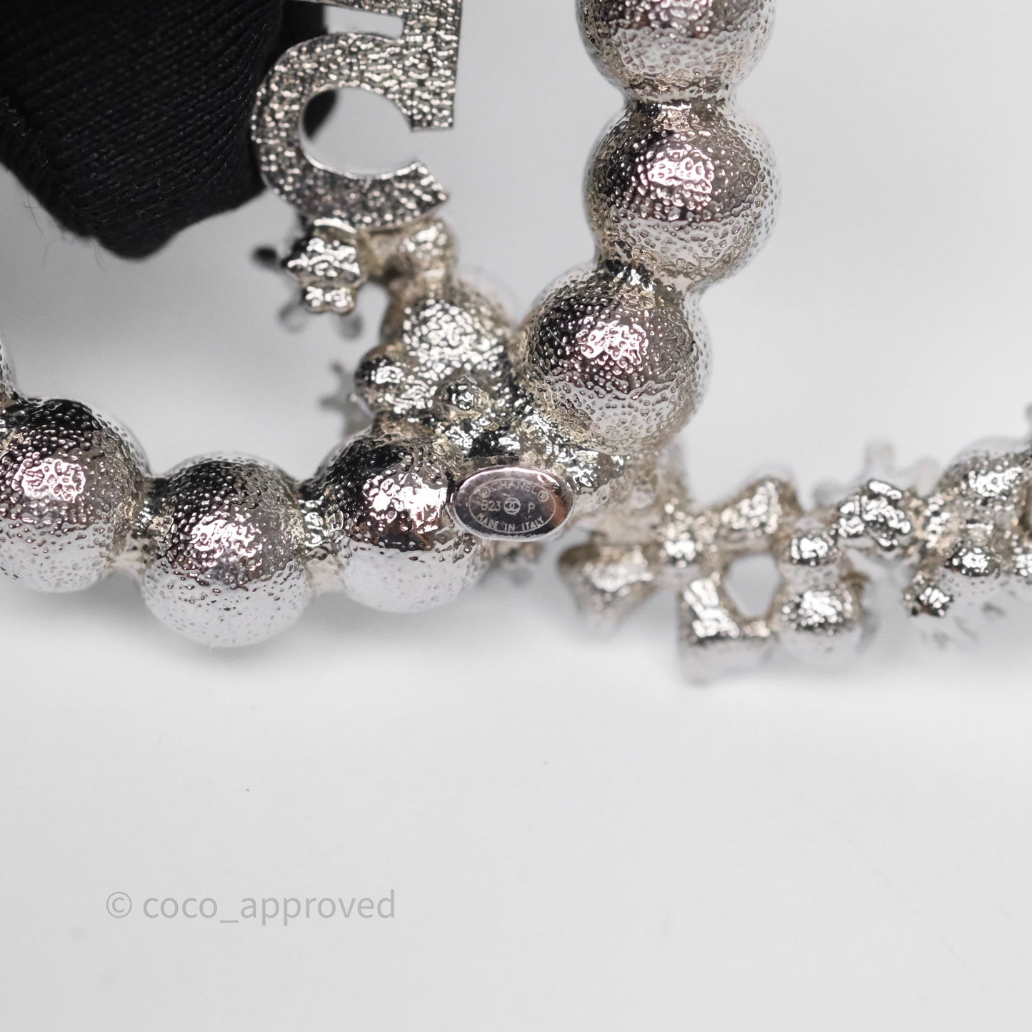 Chanel CC No5 Pearl Crystal Brooch Silver Tone 23P