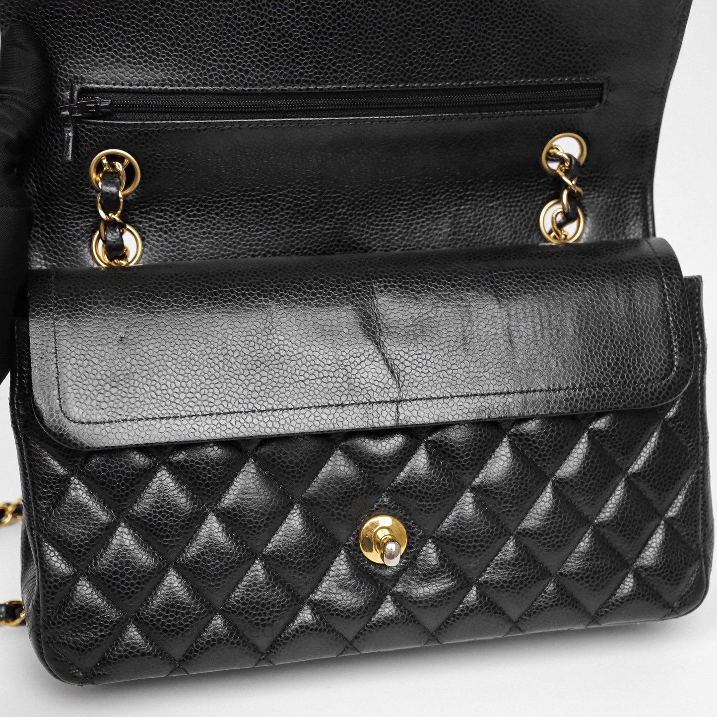 Chanel Classic M/L Medium Flap Quilted Black Caviar Gold Hardware