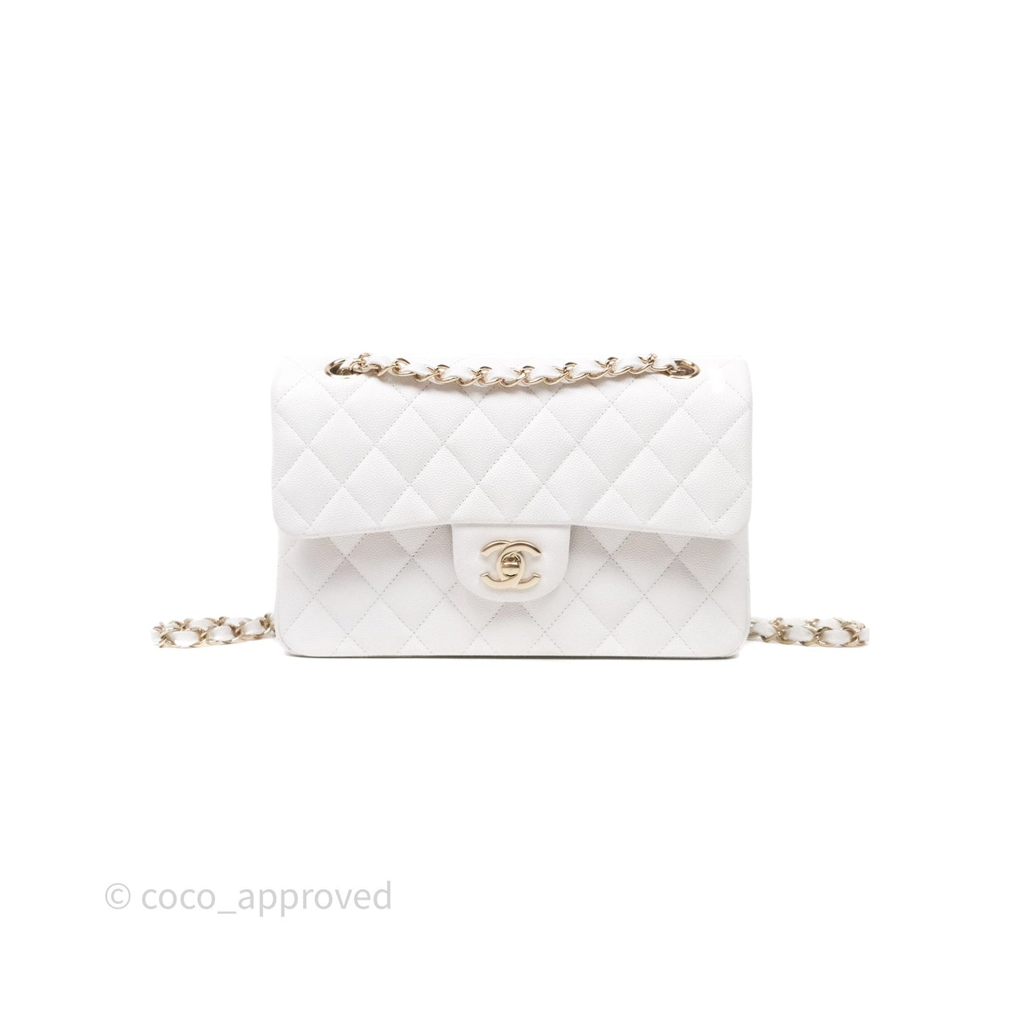 Chanel Small Classic Quilted Flap White Caviar Gold Hardware