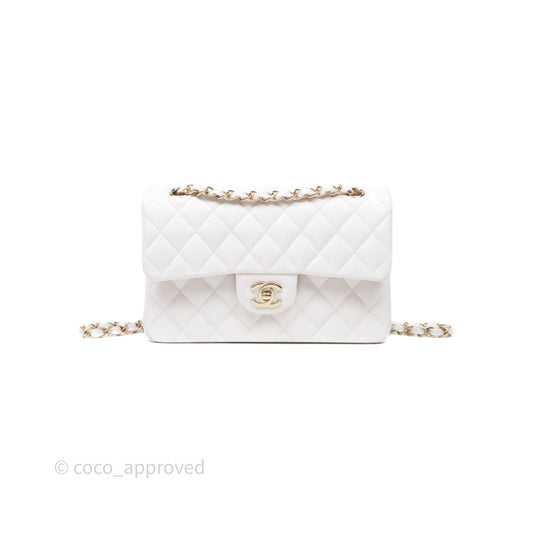 Chanel Small Classic Quilted Flap White Caviar Gold Hardware