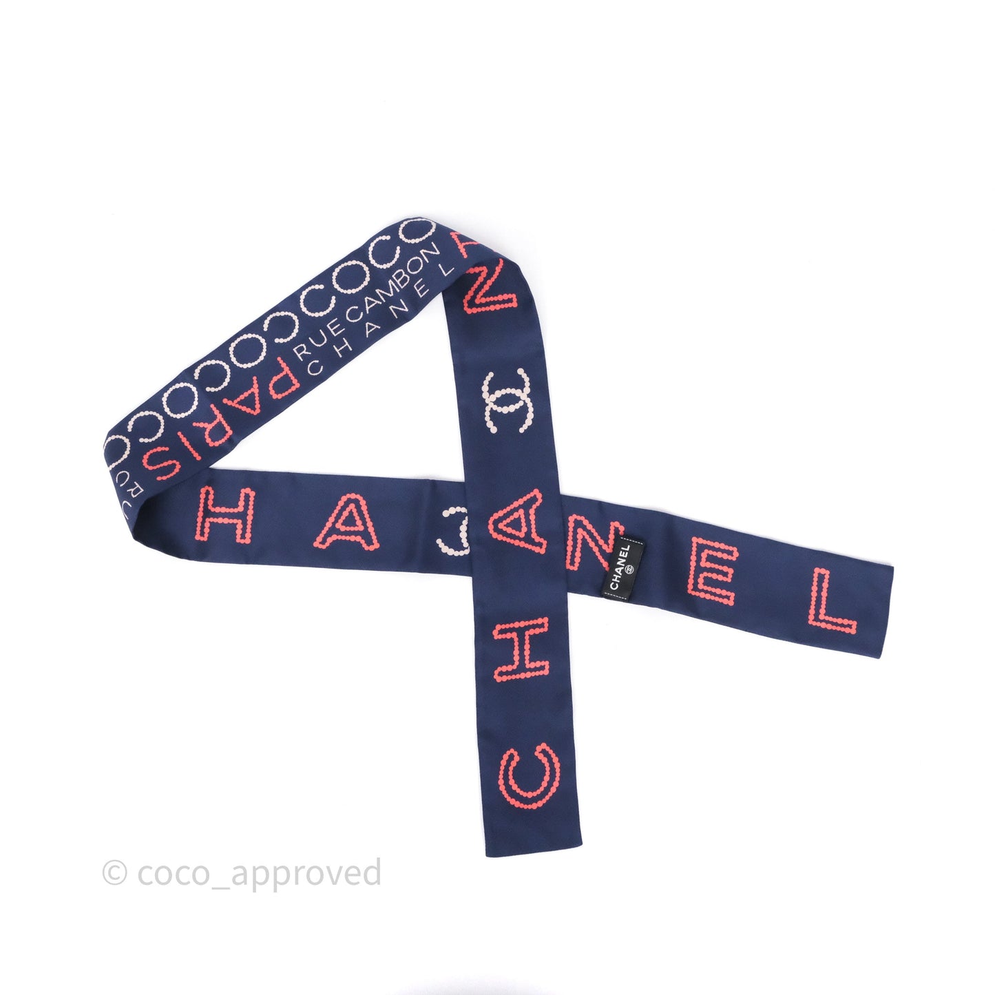 Chanel CC Logo Silk Twilly in Navy/ Pink