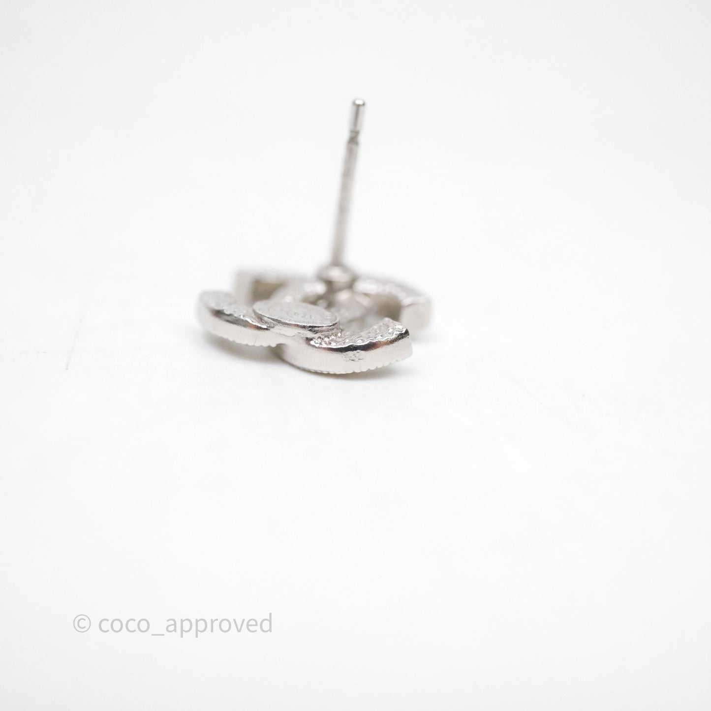 Chanel Crystal CC Earrings Silver Tone 25V