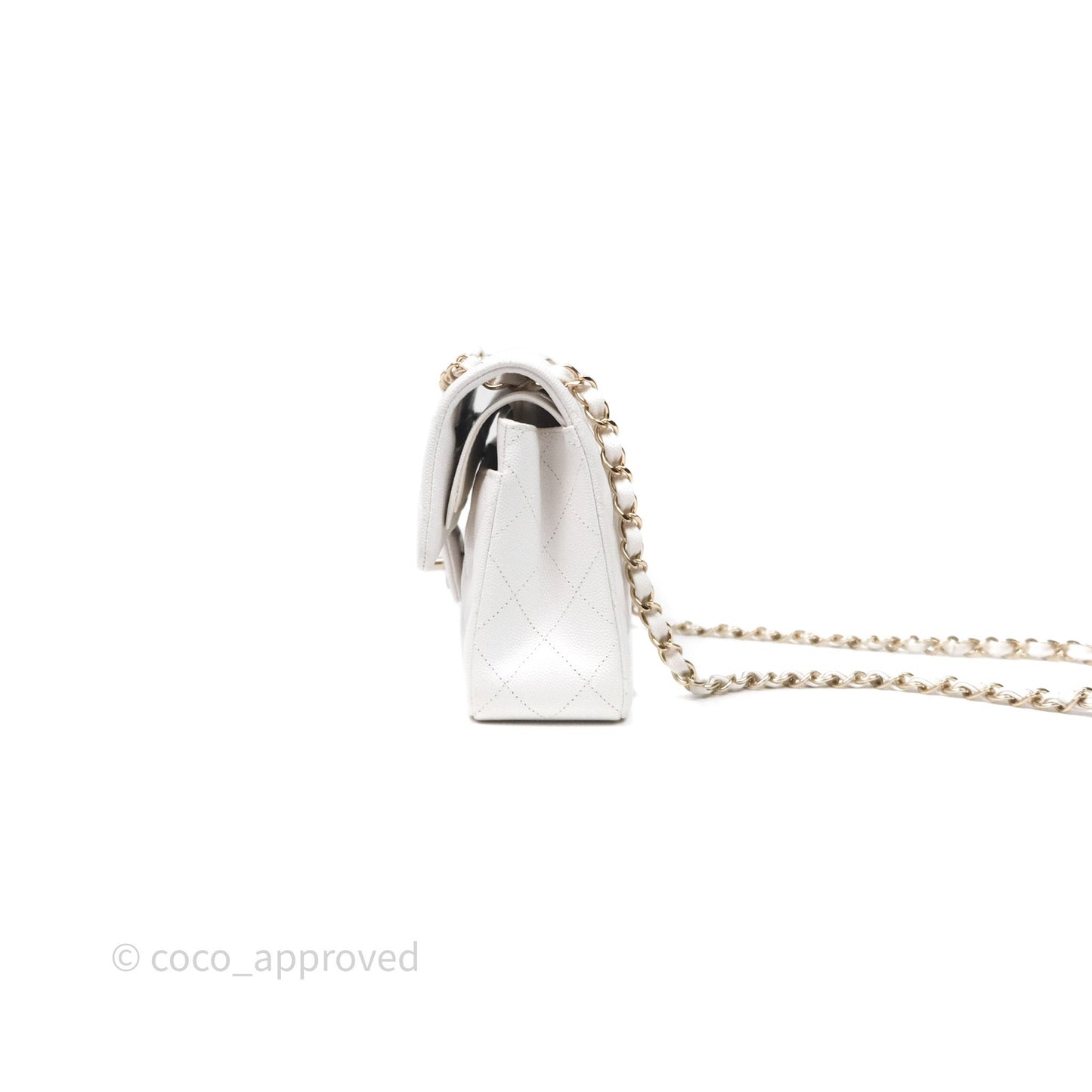 Chanel Small Classic Quilted Flap White Caviar Gold Hardware