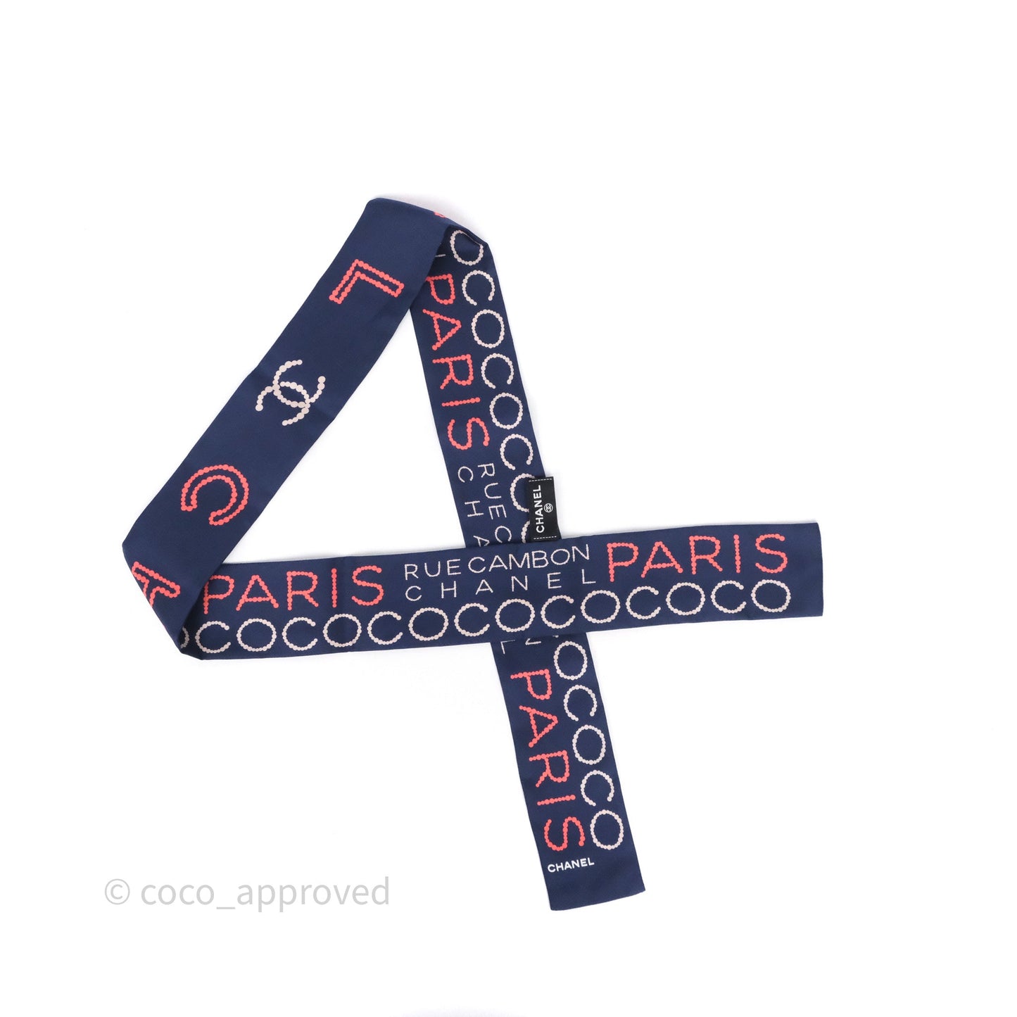 Chanel CC Logo Silk Twilly in Navy/ Pink