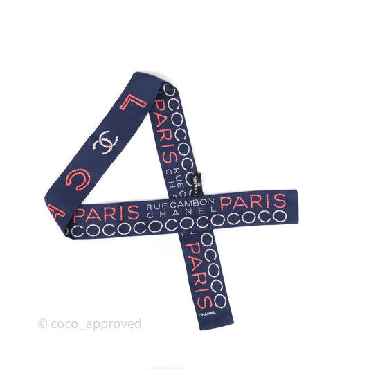 Chanel CC Logo Silk Twilly in Navy/ Pink