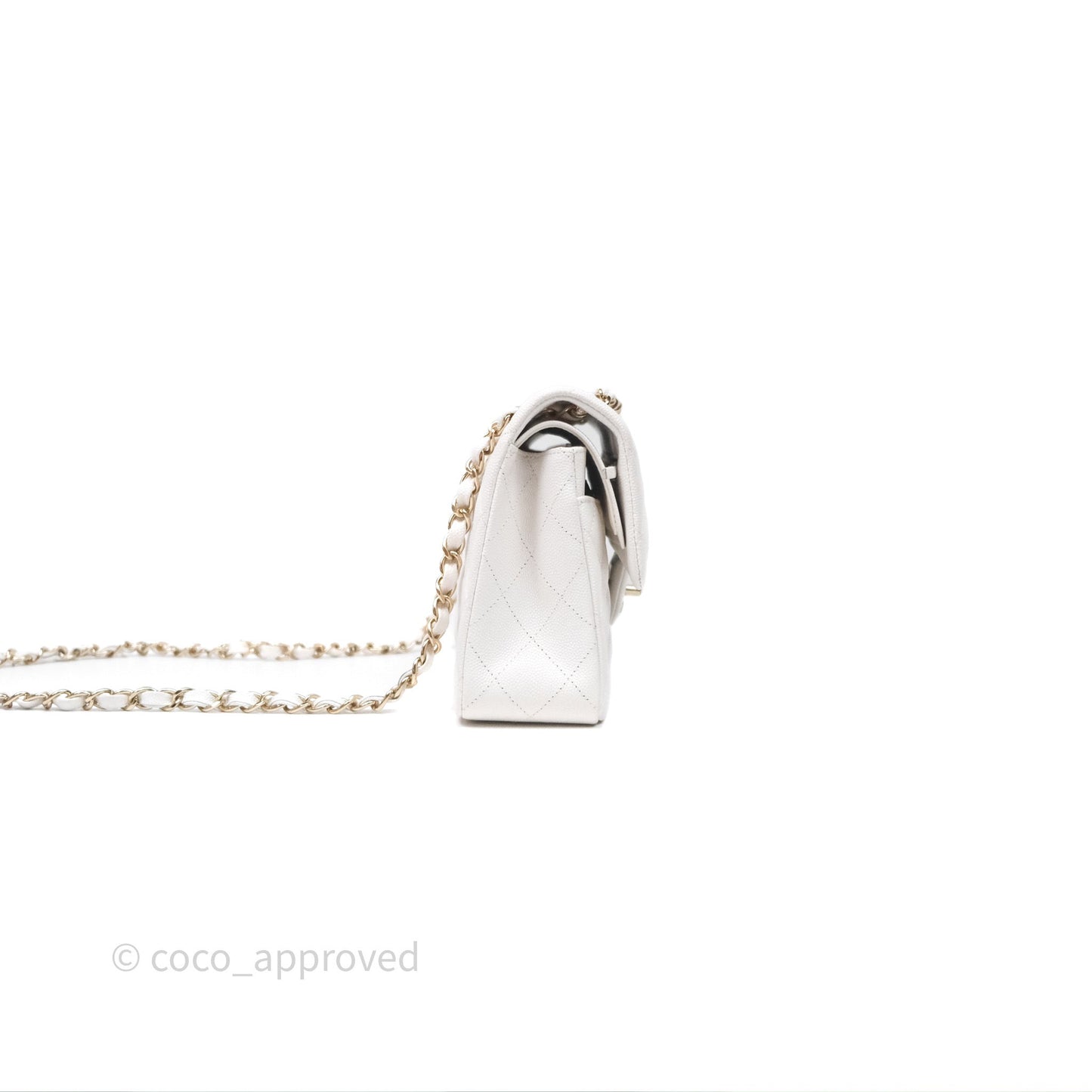 Chanel Small Classic Quilted Flap White Caviar Gold Hardware