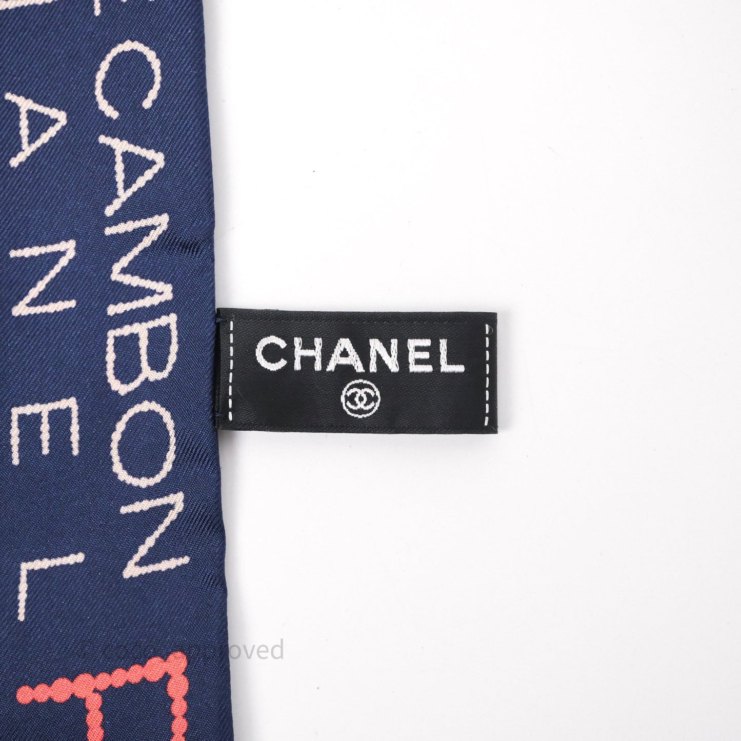 Chanel CC Logo Silk Twilly in Navy/ Pink