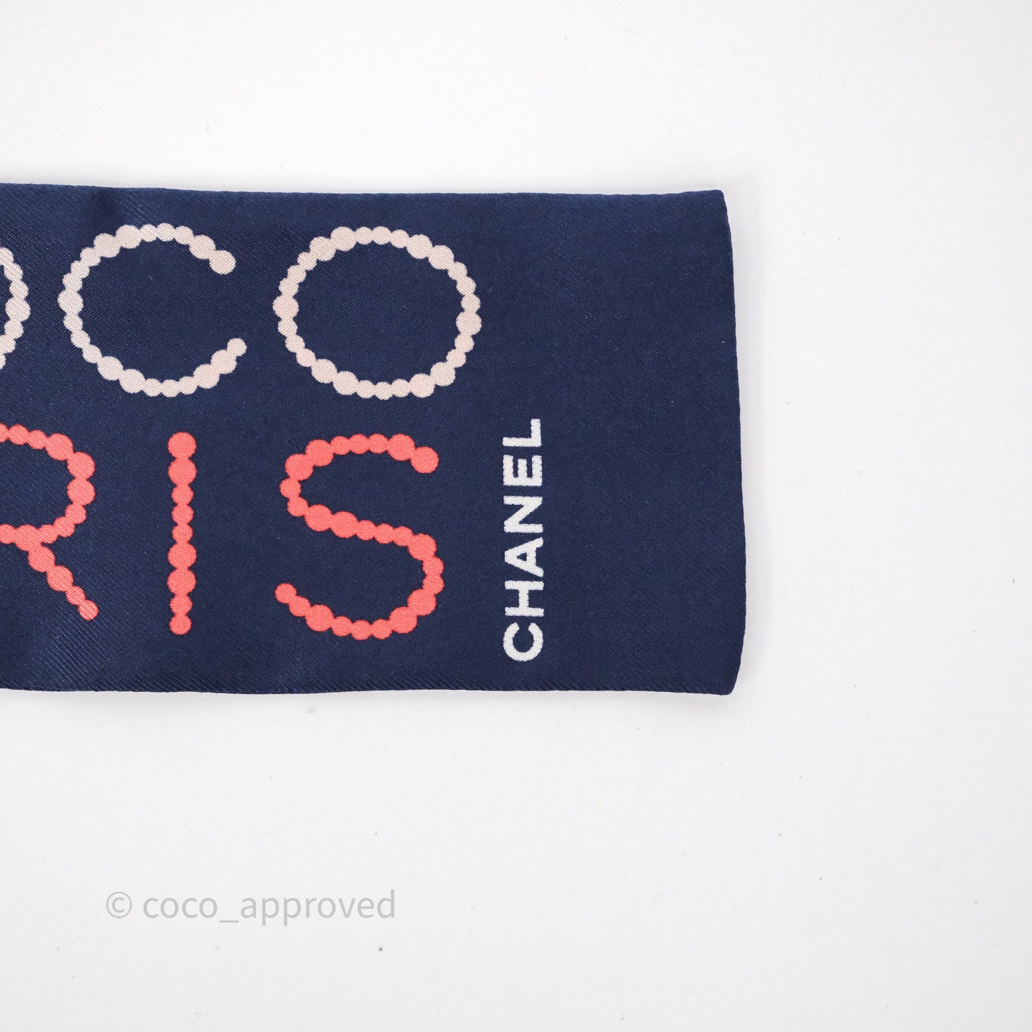 Chanel CC Logo Silk Twilly in Navy/ Pink