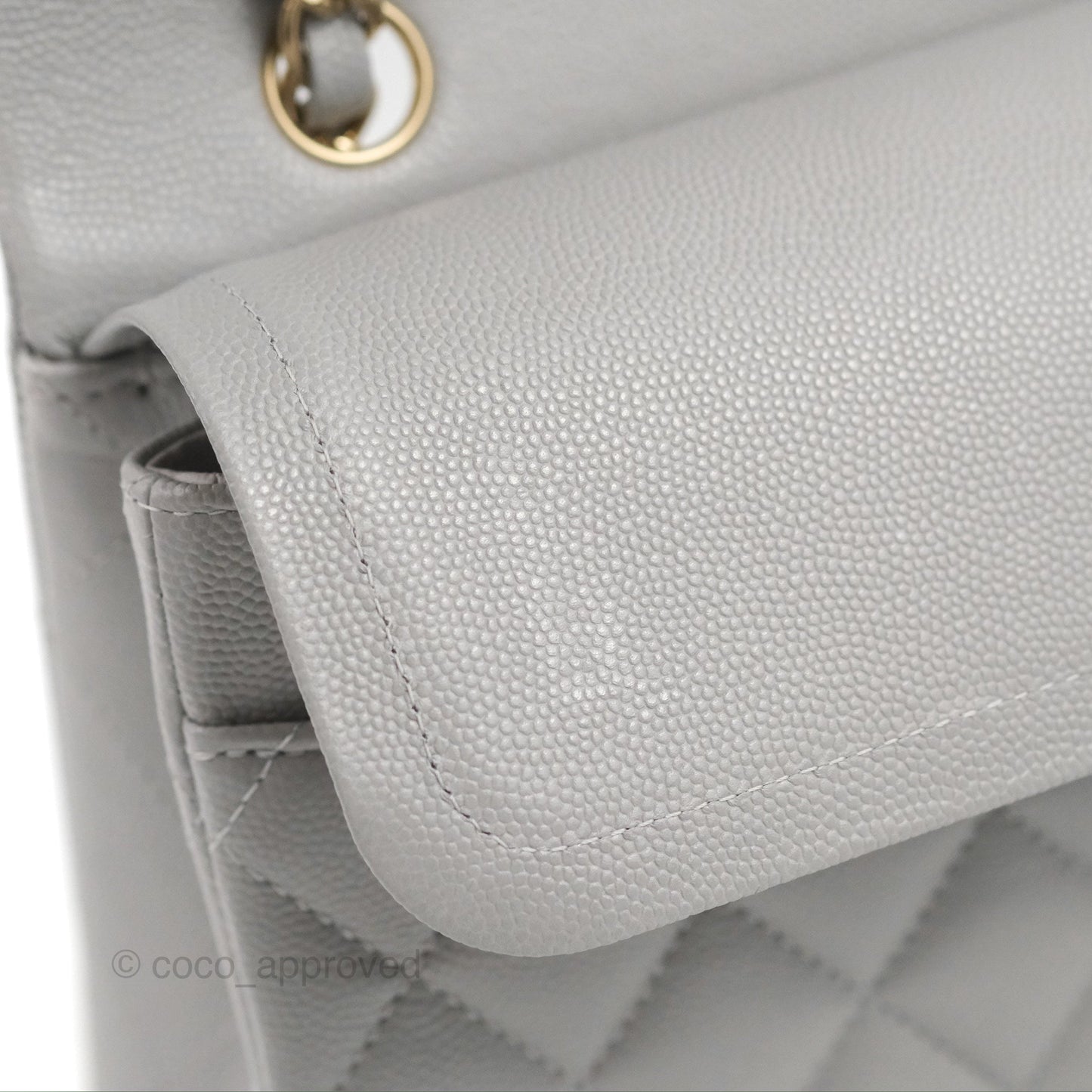Chanel Classic M/L Medium Double Flap Grey Caviar Gold Hardware