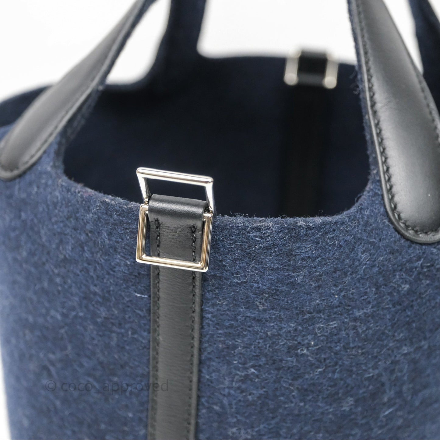 Hermès Picotin 18 Bleu Nuit 2Z / Swift Noir 89 Wool Feutre Swift Palladium Hardware