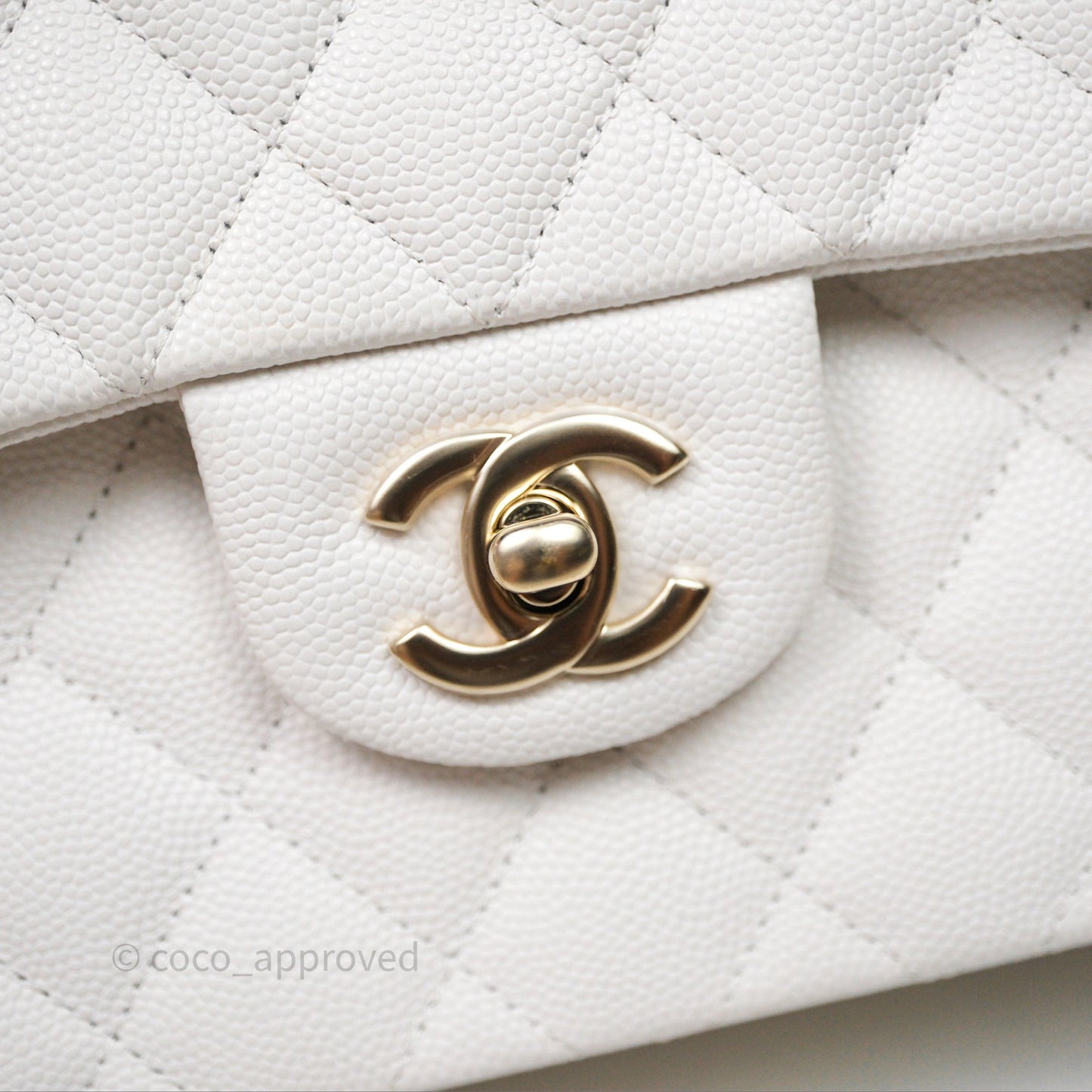 Chanel Small Classic Quilted Flap White Caviar Gold Hardware