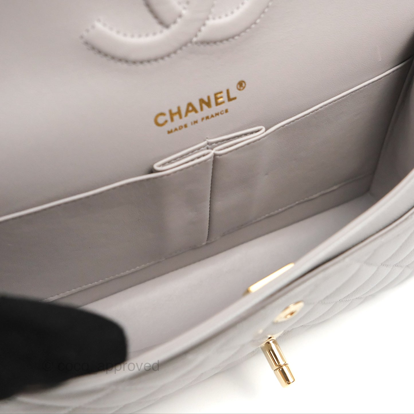 Chanel Classic M/L Medium Double Flap Grey Caviar Gold Hardware