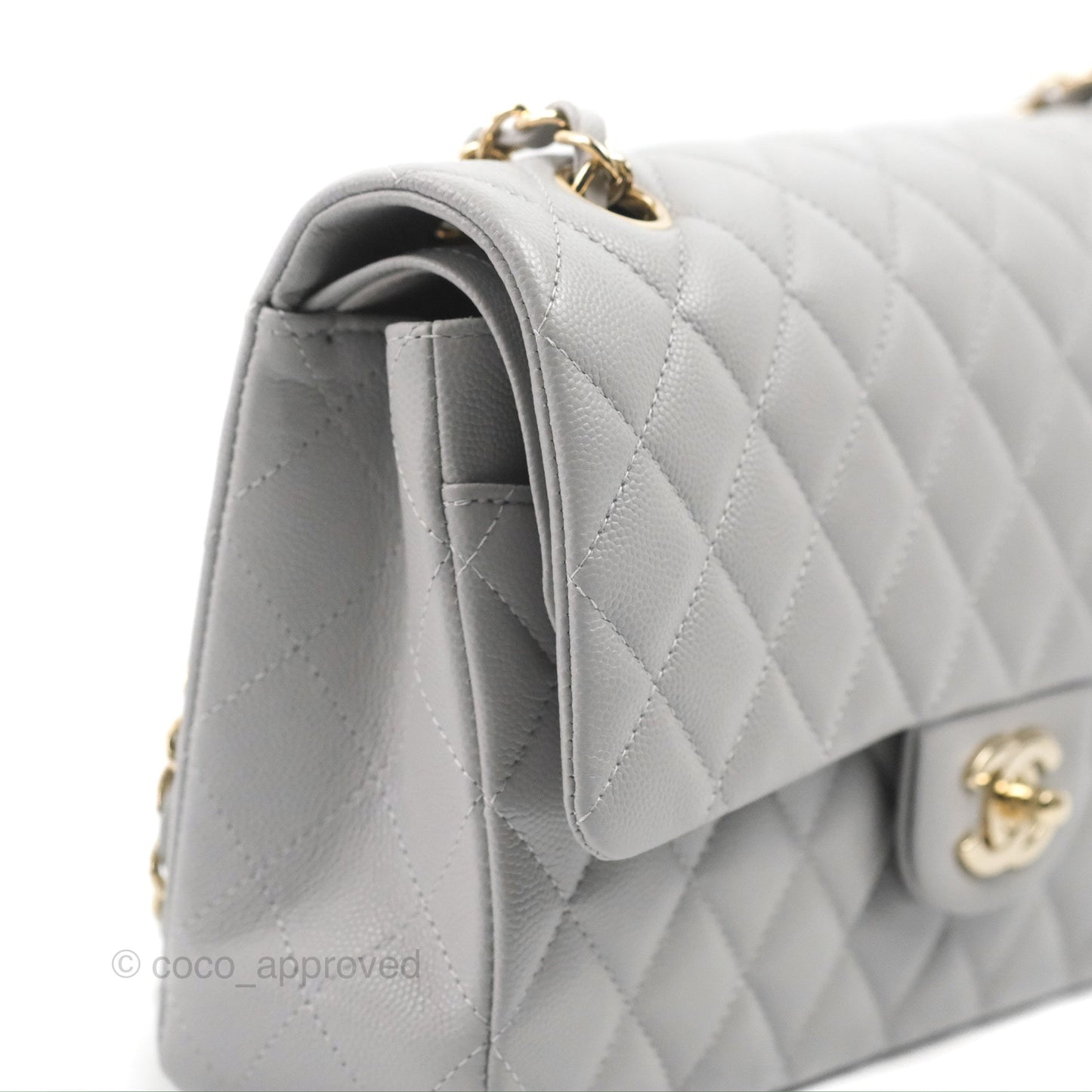 Chanel Classic M/L Medium Double Flap Grey Caviar Gold Hardware