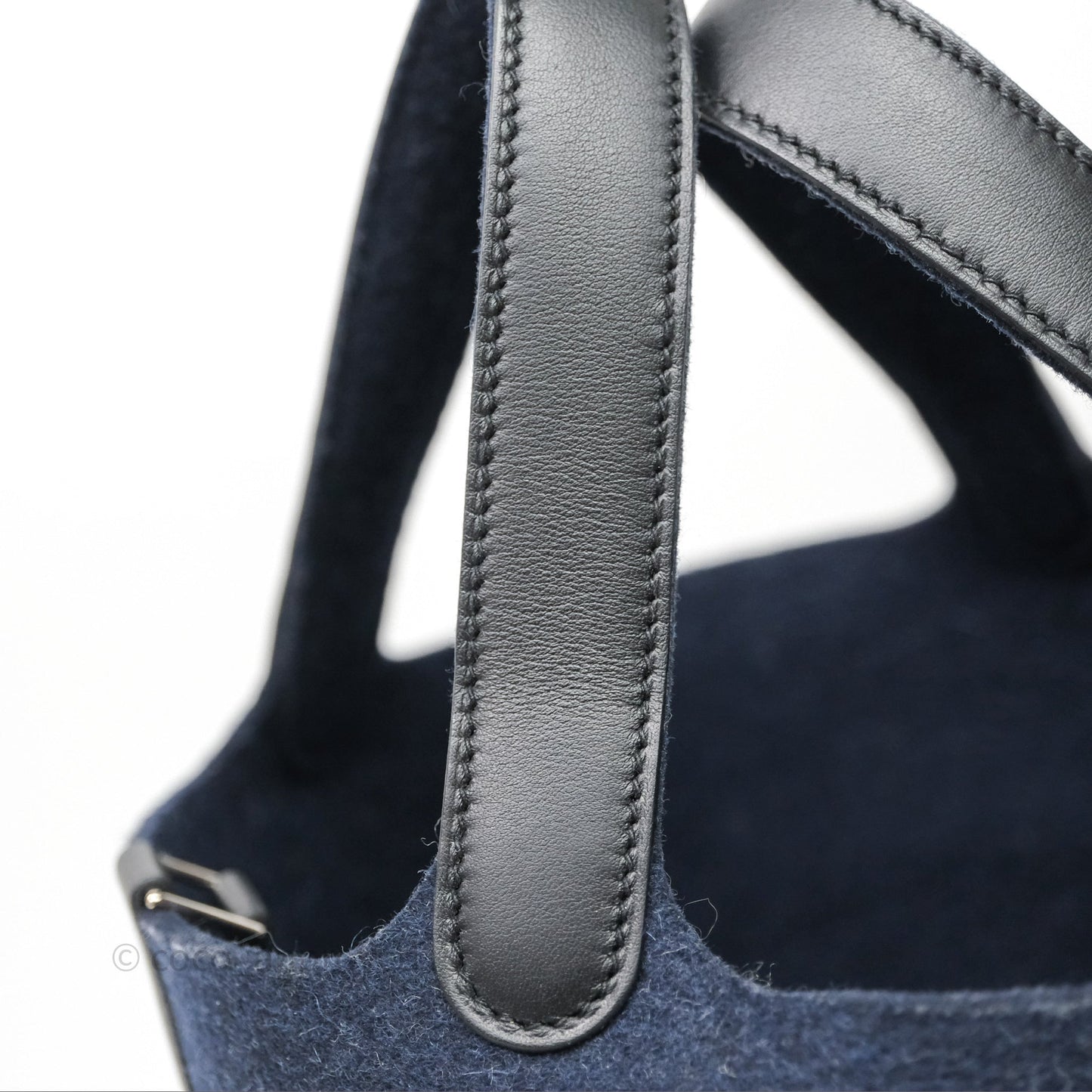 Hermès Picotin 18 Bleu Nuit 2Z / Swift Noir 89 Wool Feutre Swift Palladium Hardware