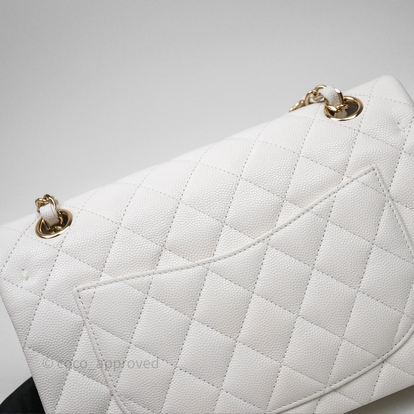Chanel Small Classic Quilted Flap White Caviar Gold Hardware