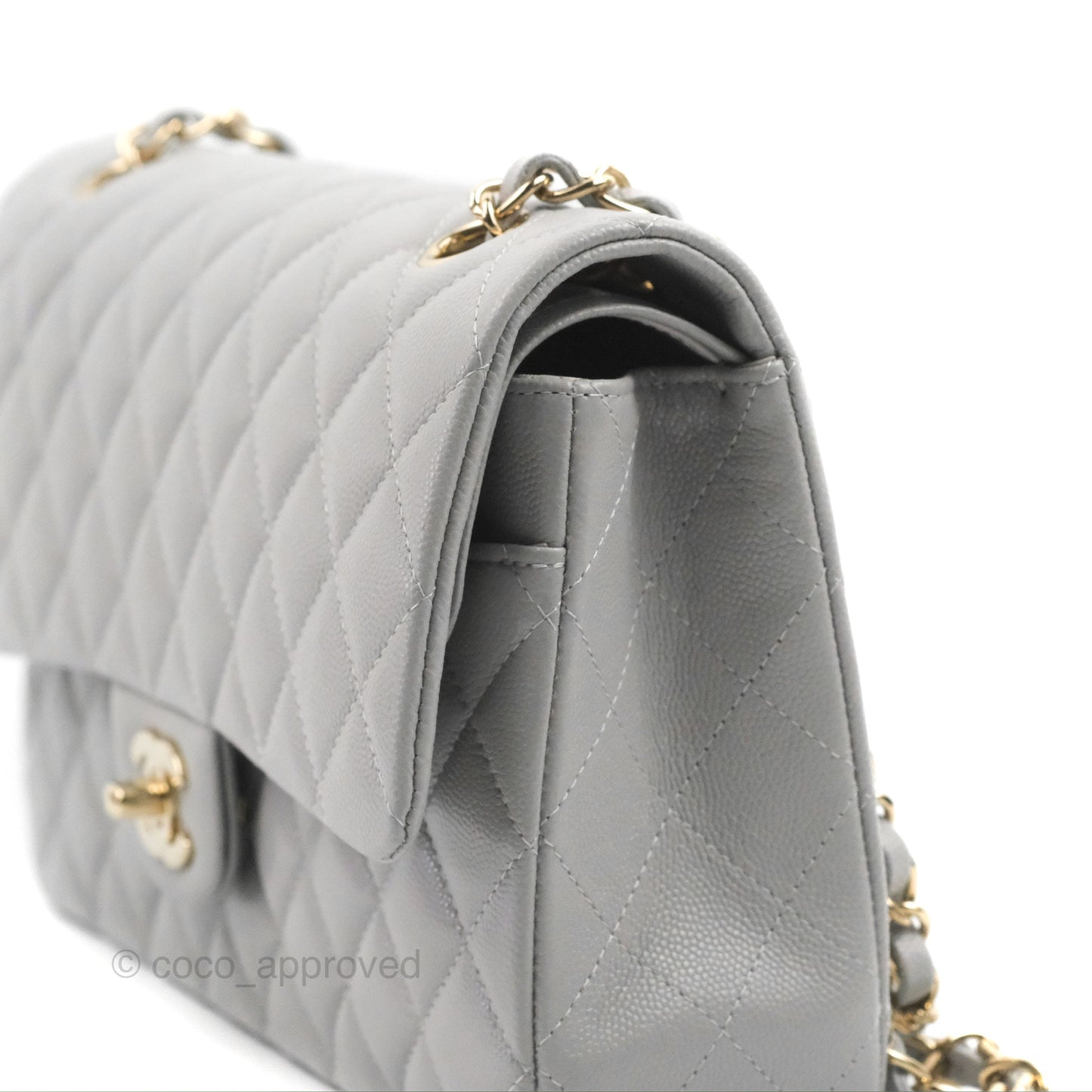 Chanel Classic M/L Medium Double Flap Grey Caviar Gold Hardware