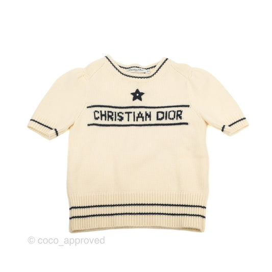 Christian Dior Short Sleeve Sweater Ecru Cashmere Wool Knit
