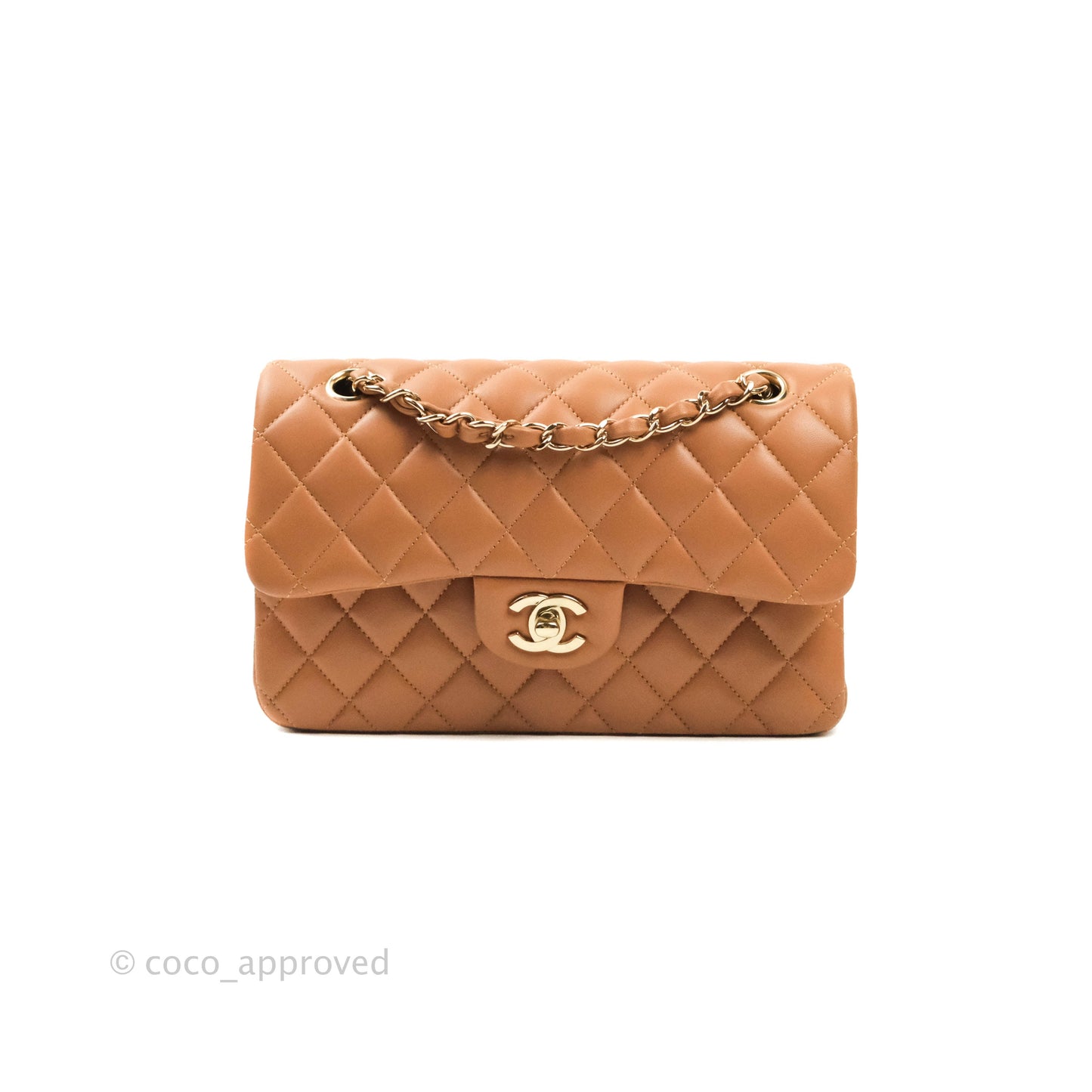 Chanel Classic Small S/M Flap Dark Beige Lambskin Gold Hardware