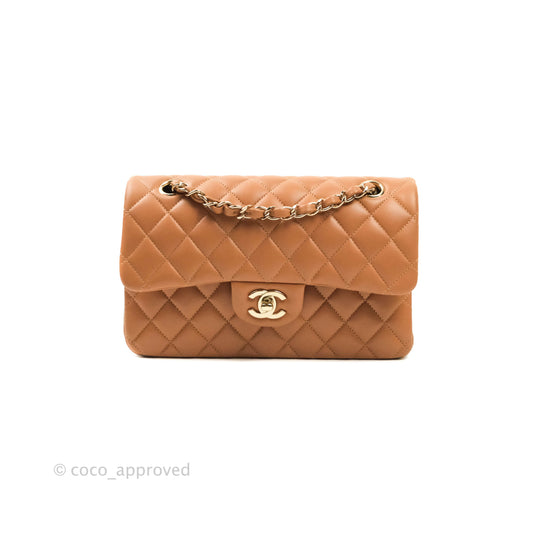 Chanel Classic Small S/M Flap Dark Beige Lambskin Gold Hardware