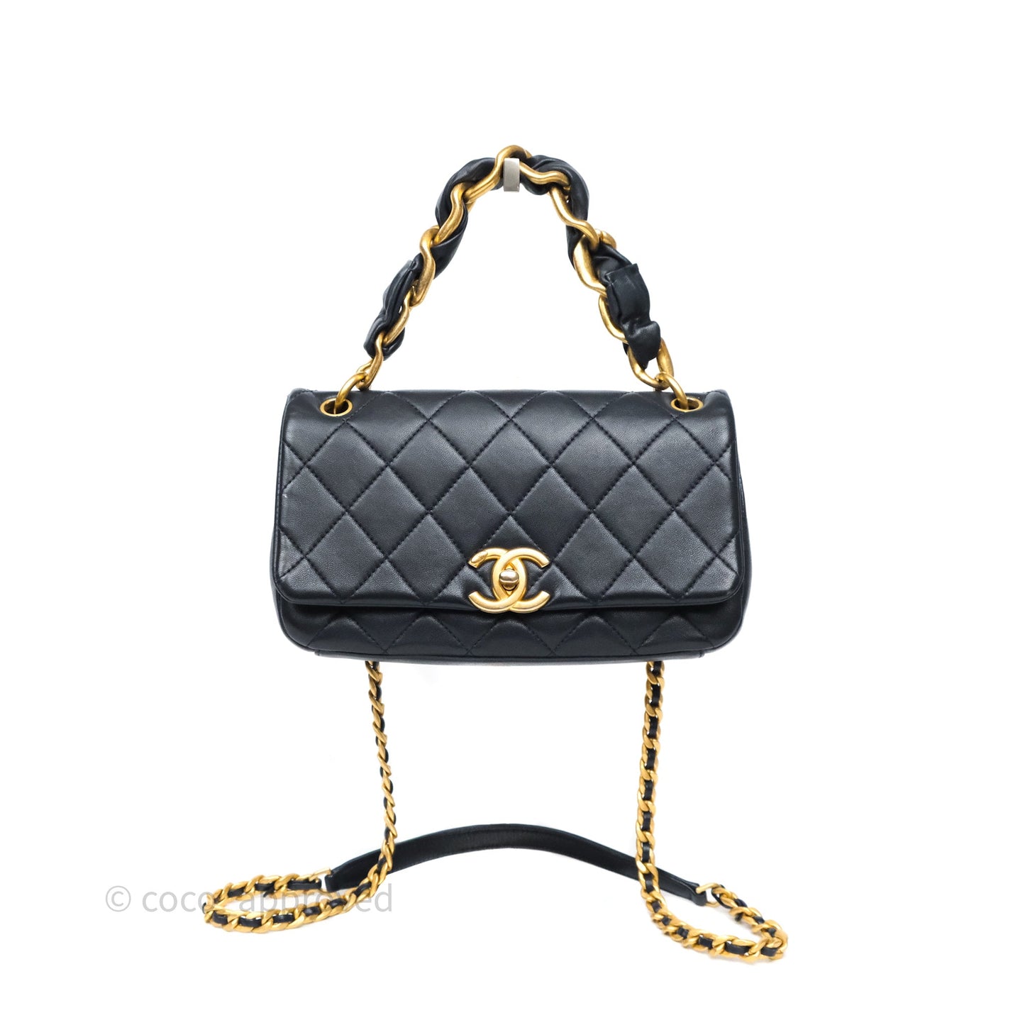 Chanel Quilted Entwined Chain Bag Navy Lambskin Aged Gold Hardware 21P